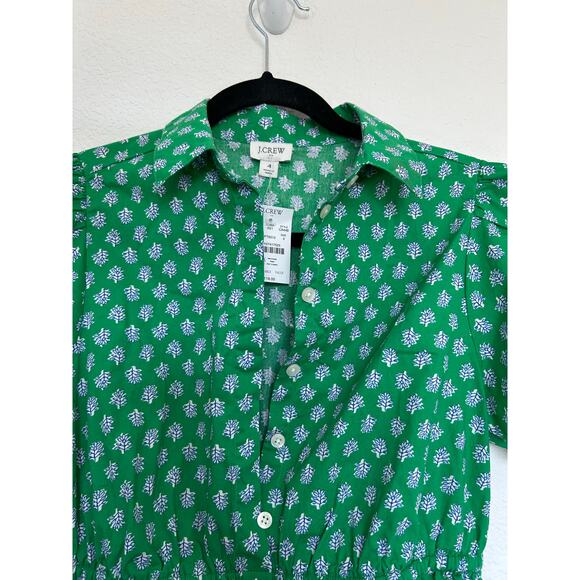 J Crew Green Floral Collared Short Sleeve Tie Waist Mini Dress - 4 - Picture 3 of 5